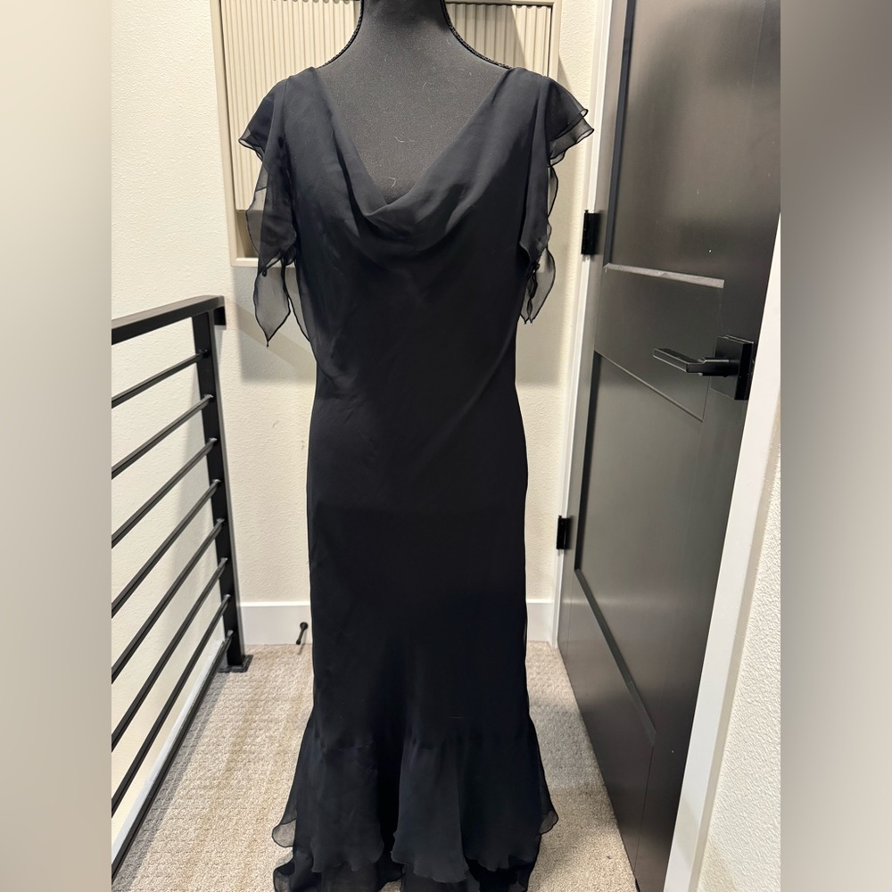 ABS Allen Schwartz Black Sleeveless Cowl Neck Gown